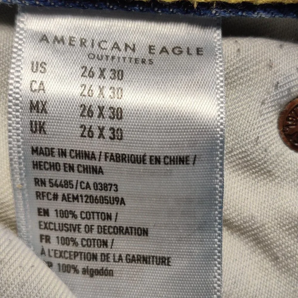 American Eagle Womens Straight Leg Jeans 26x30 Blue Denim Zip Fly Mid Rise Class - Picture 9 of 9